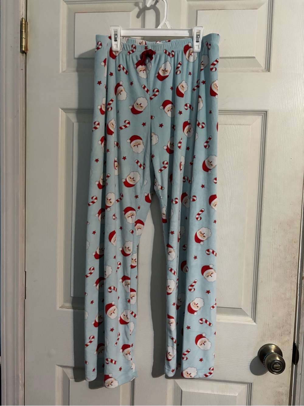 Holiday Time Light Blue Santa Print Kids Pajama Bottoms